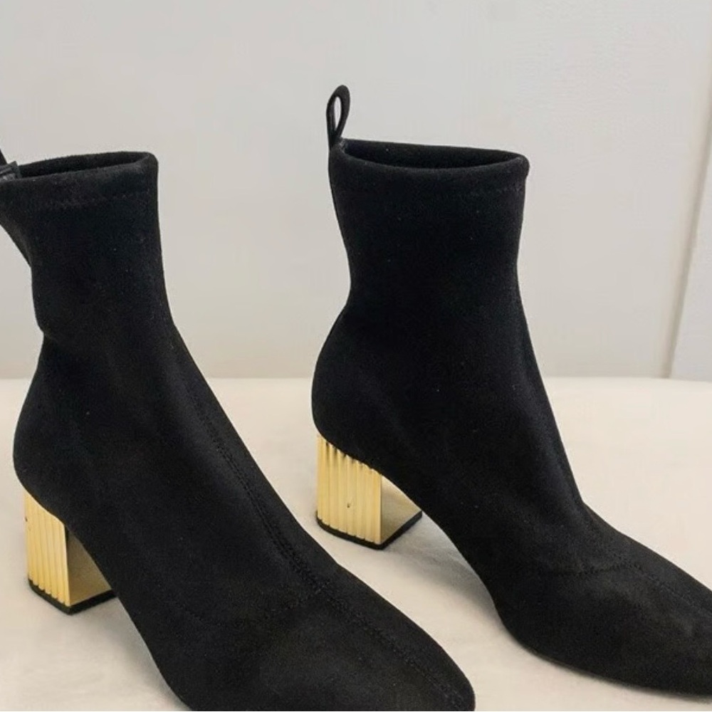Michael Kors Black Boots with Gold Block Heels